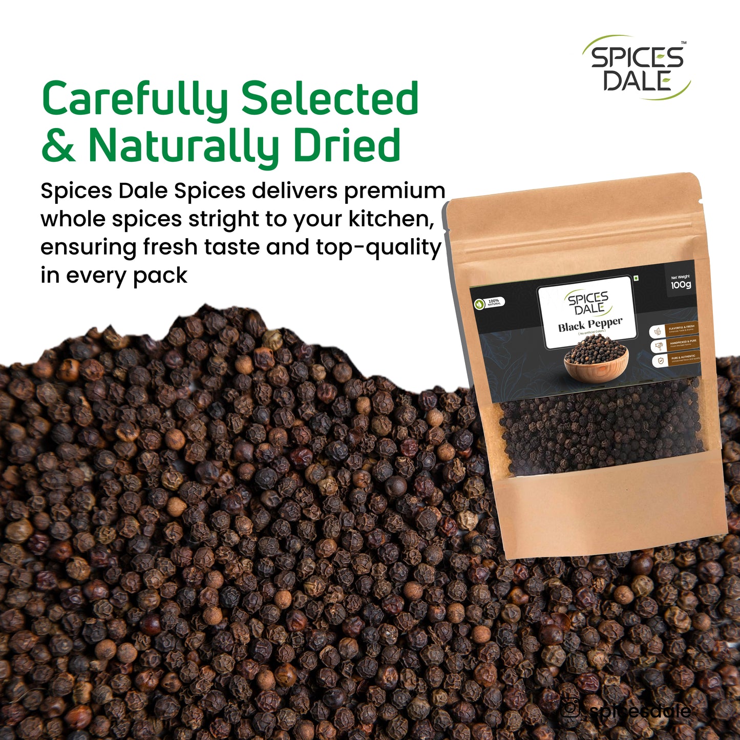 Spices Dale Black Pepper 100g - Premium Fresh Ground Black Pepper from Idukki
