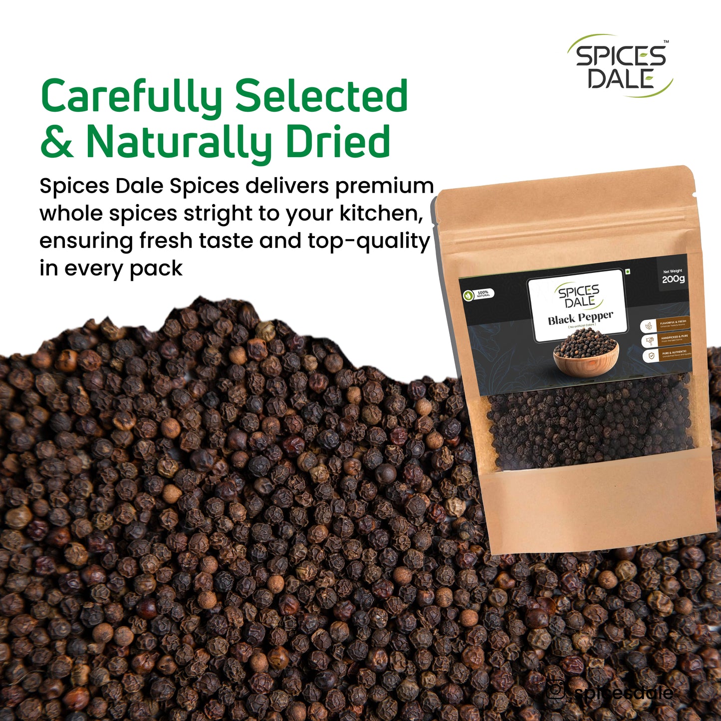 Spices Dale Black Pepper 200g - Premium Fresh Ground Black Pepper from Idukki