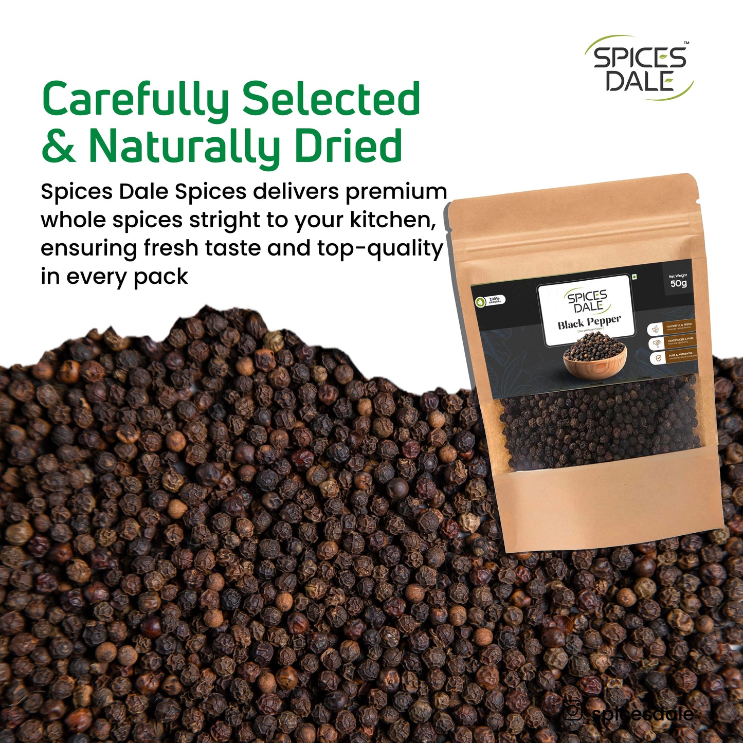 Spices Dale Black Pepper 50g Pack of 2 - Premium Fresh Ground Black Pepper from Idukki