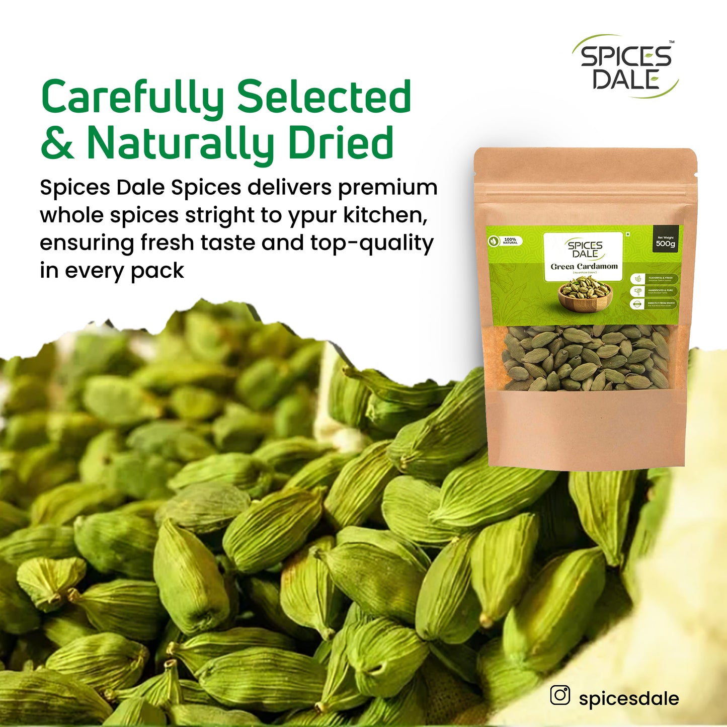 Spices Dale Cardamom 500g Premium 8mm+ Export Quality Whole Green Cardamom